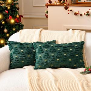 A moment New 3D Christmas Tree Pillow - Ultra Soft Fluffy Holiday Decor Throw Pillow Cover Pack of 2, Festive Bed Sofa Couch Decor for Xmas (Green, 12x20 Inch)