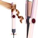 Flat Iron Hair Straightener and Curler 2 in 1-Curling Iron for Lasting Curls,360Anti-Scald Ionic Curling Wand,Rapid 30-Second Heat-Up,Auto Shutdown & LED Display for All Hair Types (Pink)