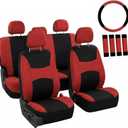 FH Group Car Seat Covers Full Set Cloth, Universal Fit combo, Automotive Covers, Low Back Front Airbag Compatible,Split Bench Rear Seat,Washable Cover for SUV,Sedan,Van Red