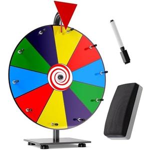 T-SIGN 12 Inch Heavy Duty Spinning Prize - 10 Slots Color Tabletop Roulette Spinner Wheel of Fortune - Spin The Wheel with Dry Erase Marker and Eraser Win The Fortune Spin Game for Trade Show