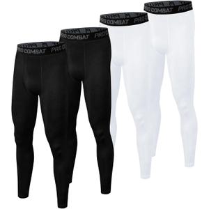 HYCOPROT 4 Pack Men's Compression Pants Tights Athletic Leggings Cool Dry Workout Baselayer Bottoms for Running Yoga Gym, 2black2white, Large
