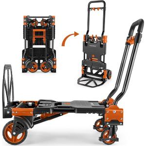 Folding Hand Truck Dolly, 330lb Convertible 4 to 2 Wheel Moving Cart,Orange
Dolly Cart with Retractable, Aluminum Alloy & Cast Iron Build, Nylon Wheels,Compact Fold,for Moving,Office,Delivery,Outdoor