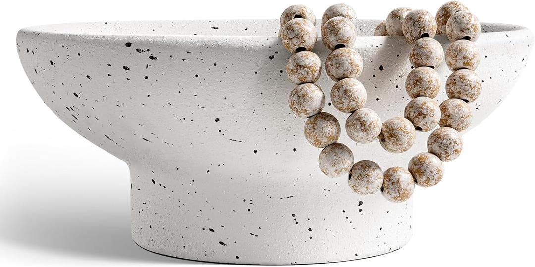 LE TAUCI 10" Ceramic Decorative Bowl, Key Bowl for Entryway, Handcrafted Sturdy Pedestal Bowl, Modern Farmhouse Fruit Bowl for Kitchen Counter, Centerpiece, Speckled White