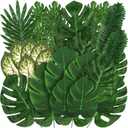 Jungle Party Decorations, 78 Pieces 8 Kinds Artificial Palm Leaves Green Tropical Leaves with Stems Jungle Leaves Decorations Palm for Hawaiian Luau Party Jungle Beach Table