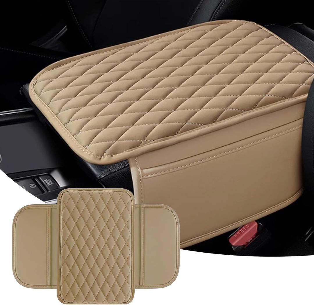 Car Center Console Cover, Upgraded Leather Arm Rest Cover for Car SUV, Car Middle Armrest Console Cover with 2 Storage Bags Scratch Resistant Waterproof Universal Car Accessories (Black)