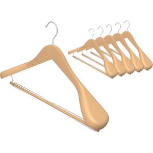 StorageWorks 6 Pack Wooden Hangers, Extra Wide Shoulder Wood Hangers with Locking Bar for Suit, Shirt, Coat, Pants, Natural Color