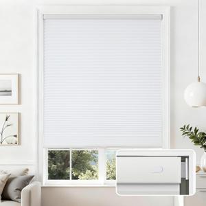 Joydeco No Tools No Drill Cordless Cellular Shades, Light Filtering Honeycomb Blinds for Indoor Windows, Thermal Insulating & Noise Reducing (White, 53" W x 64" H)