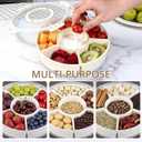 2 Packs Divided Serving Tray with Lid and Handle, Portable Round Snackle Box Container with 6 Compartments, Snack Bento Box for Party, Picnic, Travel, Beige