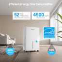4500 Sq.ft Energy Star Dehumidifier for Home Basement, Glowells 52 Pints Large Room Dehumidifier with Drain Hose & Water Tank 0.58 Gal, Dehumidifiers with Smart Humidity Control, Auto Defrost