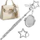 PAGOW 2pcs Lipgloss Holder Keychain Star Keyring, Silver Star Chapstick Holder Key Chain with Mirror, Decorative Y2K Lip Balm Lipstick Keychains Bag Charm Accessories for Purse, Handbags (Silver, S)