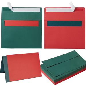 Wishop 50 Pack Christmas Self-Adhesive Envelopes with Fold Cards Green Red for Christmas Greeting Cards, Invitations, Letter Mailing (4x6)