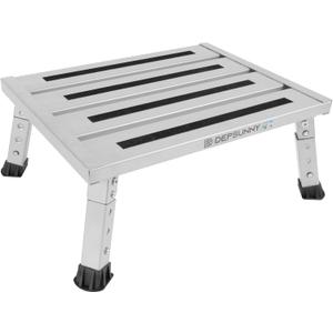 Adjustable Height Aluminum RV Step, Stable Foldable Platform Step Stool, Supports Up to 1,000 lb, Non-Slip Rubber Feet and Platform Mat, Easy to Carry (Silver)