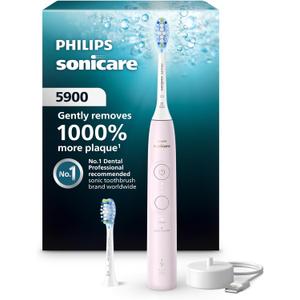 Philips Sonicare 5900 Series Electric Toothbrush - Next-Generation Sonicare Technology, Pressure Sensor, 6 Brushing Settings, SmarTimer, BrushPacer, 21-Day Runtime, Light Pink, Model HX7132/02