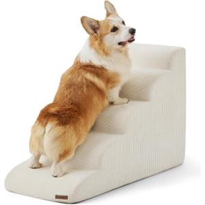 Lesure Dog Stairs for Small Dogs and Cats Pet Steps Ramp for Bed and Couch with CertiPUR-US Certified Foam with Non-Slip Bottom, Beige, 5 Steps