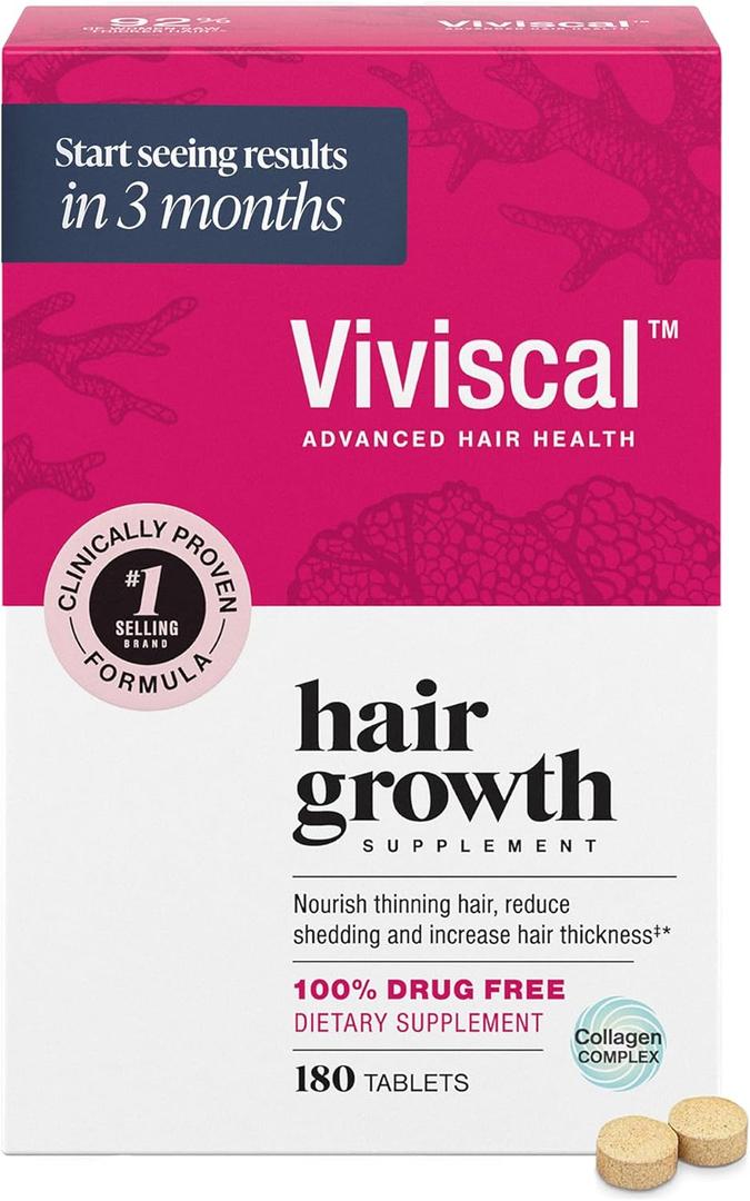 Viviscal Hair Growth Supplements For Women For Thicker, Fuller Hair, Nourishes Thinning & Loss, With Proprietary Collagen Complex, 180 Tablets, 3 Month Supply 03/2027
