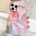 SCORPIFY for iPhone 16 Pro Max Case [Compatible with MagSafe] with Pink Flange Crystal Marble Design, Cute Magnetic Phone Cover for Women Girls, [Non Yellowing] Slim Bumper with Gold Accents