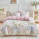 Joyreap 3pcs Twin Size Cotton Duvet Cover Set for Girls, Colorful Flowers Grids Patchwork Design, 1 Duvet Cover 68x90 Inches (Comforter Not Included) and 2 Pillow Shams