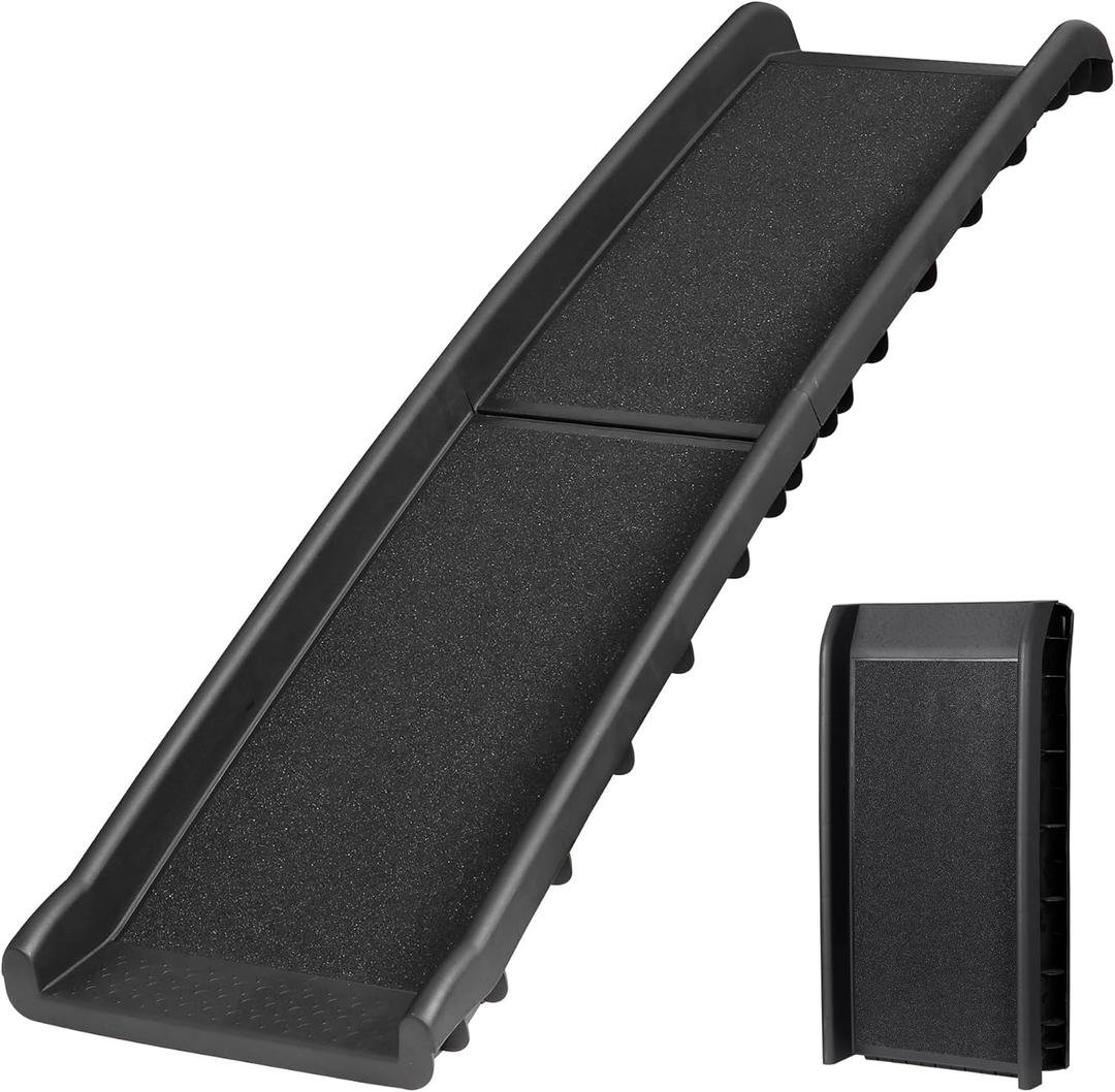62 Inch Portable Folding Dog Ramp,Lightweight Outdoor Indoor Pet Ramp Stairs Step Ladder for Car, Truck, SUV, High Bed,Non-Slip Rug Surface Supports up to 154 lb