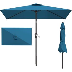 6.5' x 10' Rectangular Patio Umbrellas for Outdoor, Outdoor Table Umbrella, Large Outdoor Patio Umbrellas with 6 Sturdy Ribs for Market, Garden, Pool (Lake Blue)