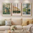 Large Framed Claude Monet Landscape Wall Art for Living Room, 3 Piece Impressionist Vintage Nature Prints Paintings, Green Tree Canvas Pictures Artwork Decor for Bedroom Entryway 16x24 Inch