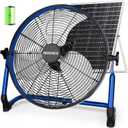 20" Solar Fan, 40W Solar Powered Fan with Metal Blade & Quiet Brushless Motor, Floor Fan for Home Garage Greenhouse Camping, 8-60H Runtime, USB Charging, Blue 20" Fan L