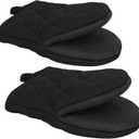 Qulable 1 Pair Short Oven Mitts - Silicone Kitchen Oven Gloves High Heat Resistant 500, Mini Oven Mits with Non-Slip Grip Surfaces and Hanging Loop for BBQ, Baking, Cooking and Grilling (Black), 2 pack