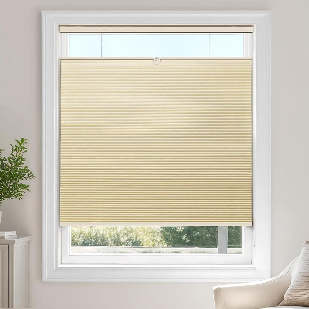 LazBlinds Top Down Bottom Up (TDBU) Cordless Cellular Shades Blackout, Thermal Insulation, Noise Reduction, Light Blocking Honeycomb Blinds for Windows 31" W x 64" H, Beige - Blackout