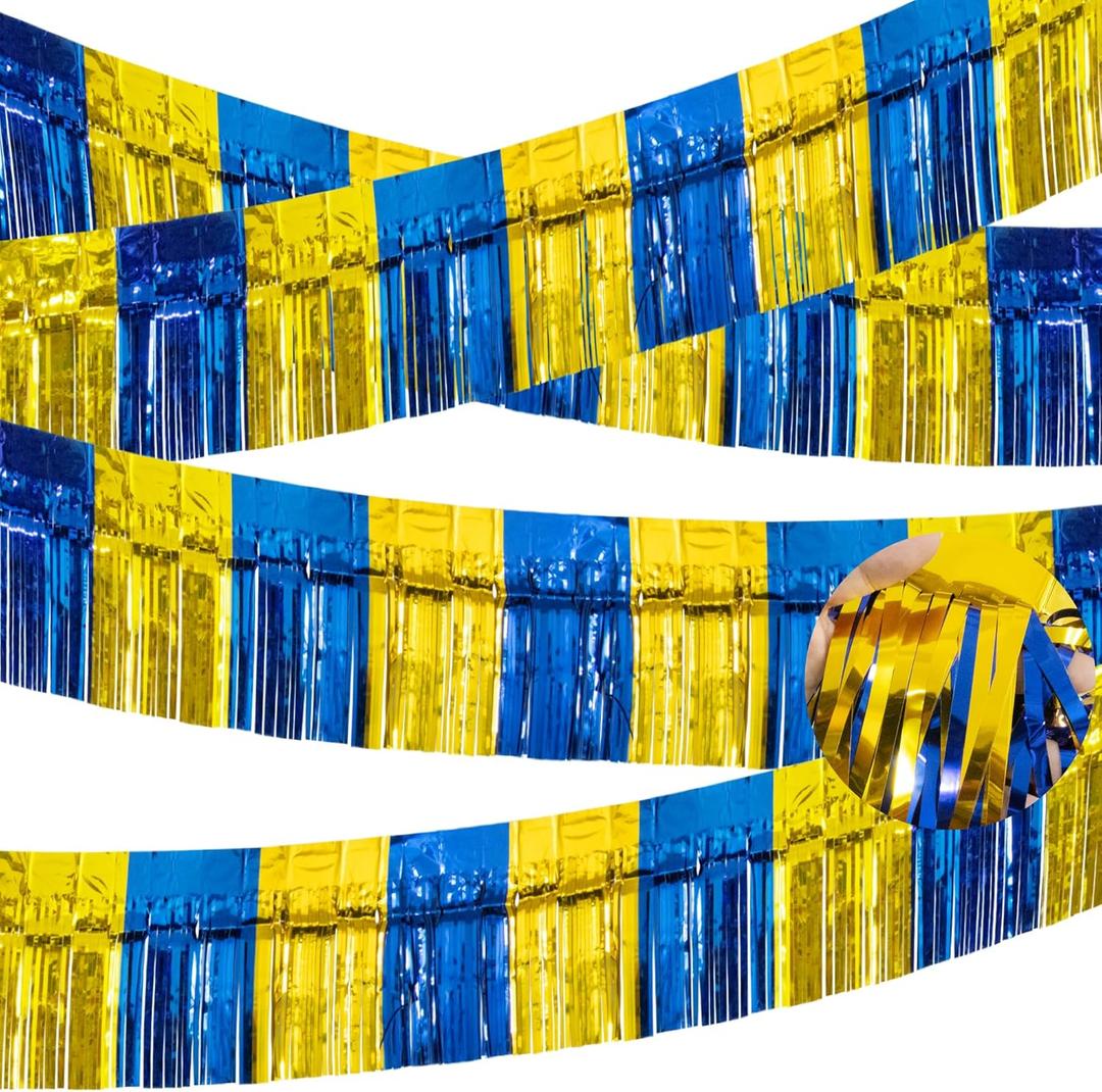 2 x 4 Packs Total 39 Ft Graduation Parade Floats for Trailer Car, Blue Gold Foil Fringe Garland Tinsel Streamers Banner Table Skirts for Graduation Homecoming Birthday Party (Royal Blue Gold)