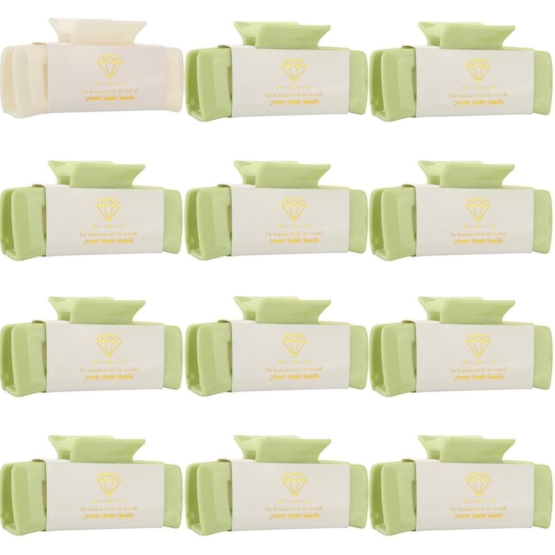 8pcs Bridesmaid Proposal Gifts 4.1 Inch Square Set of 8 Bachelorette Hair Claw Clips ideas Bridal Shower Gift for Wedding Party Favors (12pcs White&light Green)