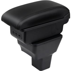 Console Armrest for Nissan Versa 2020-2024 Center Storage Box with USB Charging Port (Black Stitching) 