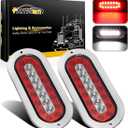 Partsam 2Pcs 6-1/2" Oval Led Trailer Tail Lights 23 LED Flange Mount Waterproof Combo Red Stop Brake Tail Running Lights Taillights White Back Up and Reverse Lights Sealed with Reflectors 12V DC