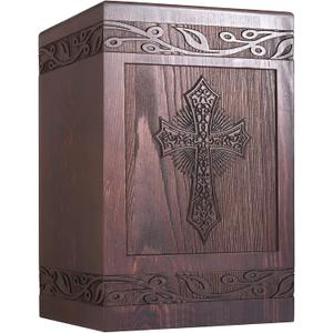 Cremation Urns for Human Ashes Adult Male Female, Wooden Carved Cross Urns Box and Casket for Ashe Men Women Child, Pets Cat Dog Urn, Burial Funeral Memorial Urns for Ashes, Holds 222 Cubic Inch
