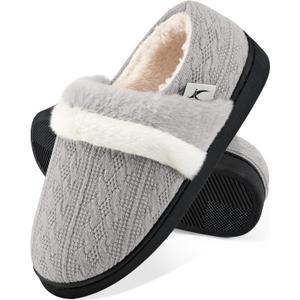 Women Slippers Fuzzy Ladies Shoes: Warm House Slippers for Indoor Outdoor (7-7.5, Grey)