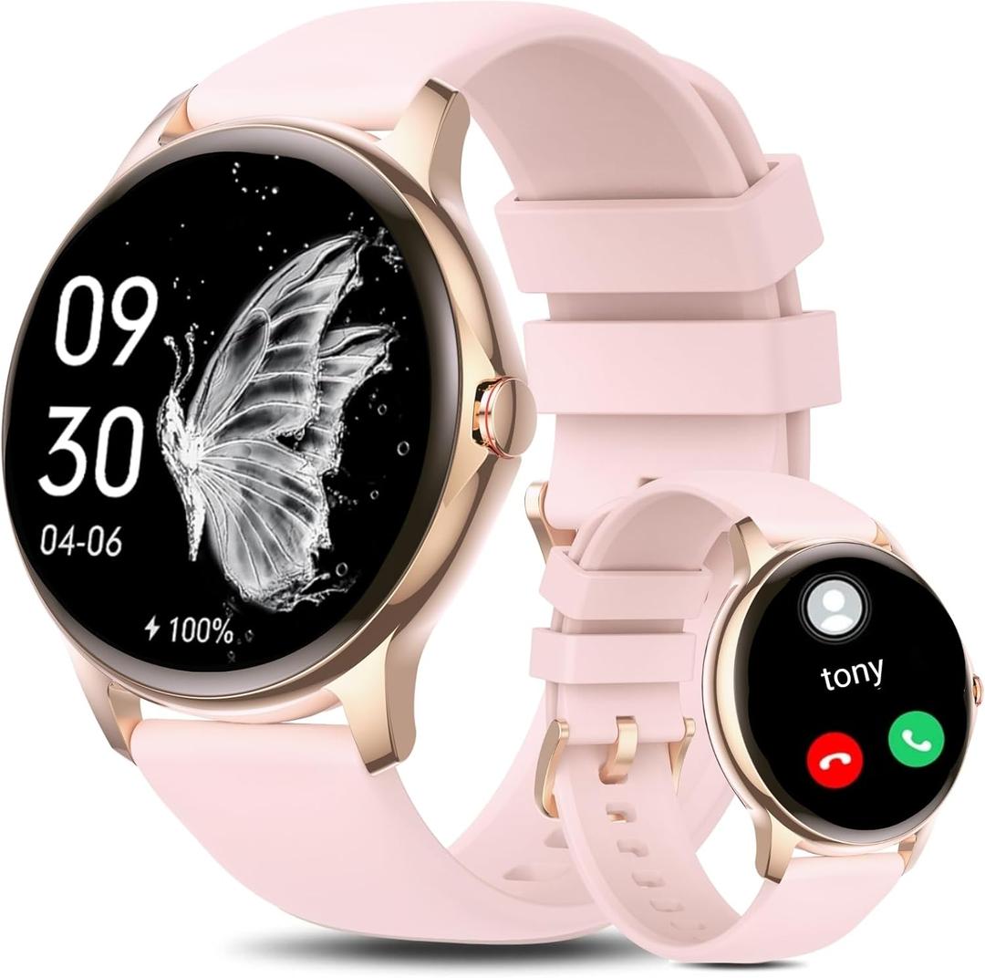 Holiday Smart Watches for Women Men, 1.32 Full Touch Screen Heart Rate/Sleep Monitor/Pedometer, IP68 Waterproof Fitness Watch for Android iOS Phone (51Rose)