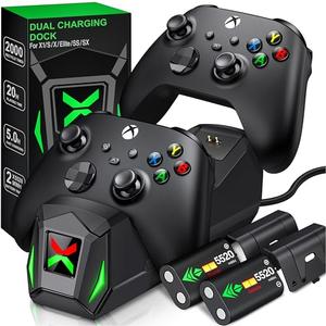 Upgraded Controller Charger Station with 2x5520mWh Rechargeable Battery Packs for Xbox One/Series X|S, Dual Charging Dock for Xbox One Battery Pack (Controller not Included)