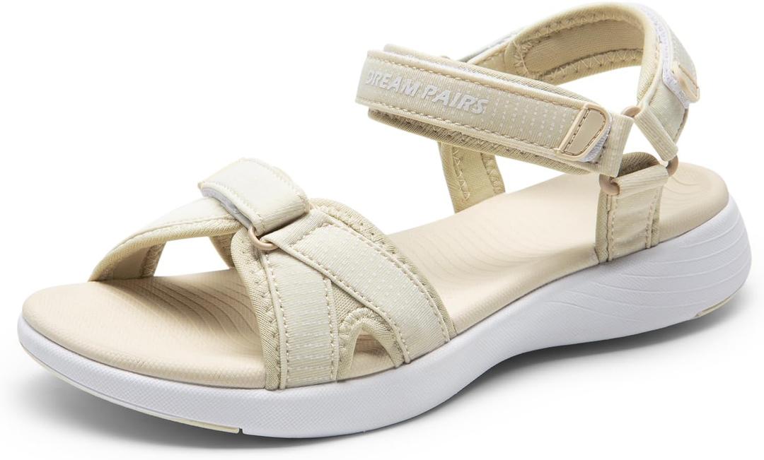 DREAM PAIRS Women's Sport Athletic Sandals Outdoor Hiking Sandals (10, Beige/White)