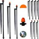 180 Irrigation Sprinkler Heads with 12 Inch Stakes,Drip Irrigation Spray Emitters for 1/4" Drip Irrigation Tubing,with Hose for Garden Irrigation System (Black orange-10Pcs)