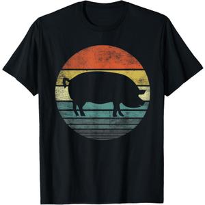 Pig Lover Gifts Funny Farmer Retro Vintage Farm Animals T-Shirt (Small, Black)