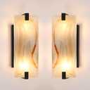 2 Pack 2 Light Square Red Frosted Glass Bathroom Wall Sconce Modern Concise Style Wall Light Fixture,Black Finish for Bedroom Hallway Bedside
