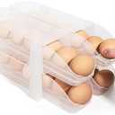 Egg Holder for Fridge, Automatic Rolling Egg Container for Refrigerator for 24 Eggs, Clear Assembled Plastic Egg Storage Dispenser with Lid, Stackable Eggs Organizer, 4 Pack