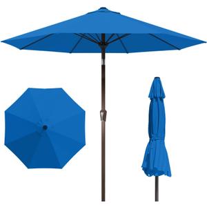 9FT Patio Umbrella with Fiberglass Ribs, Outdoor Market Table Umbrella with Crank and Tilt, UV Resistant Waterproof Canopy for Patio, Garden, Deck, Pool, Royal Blue