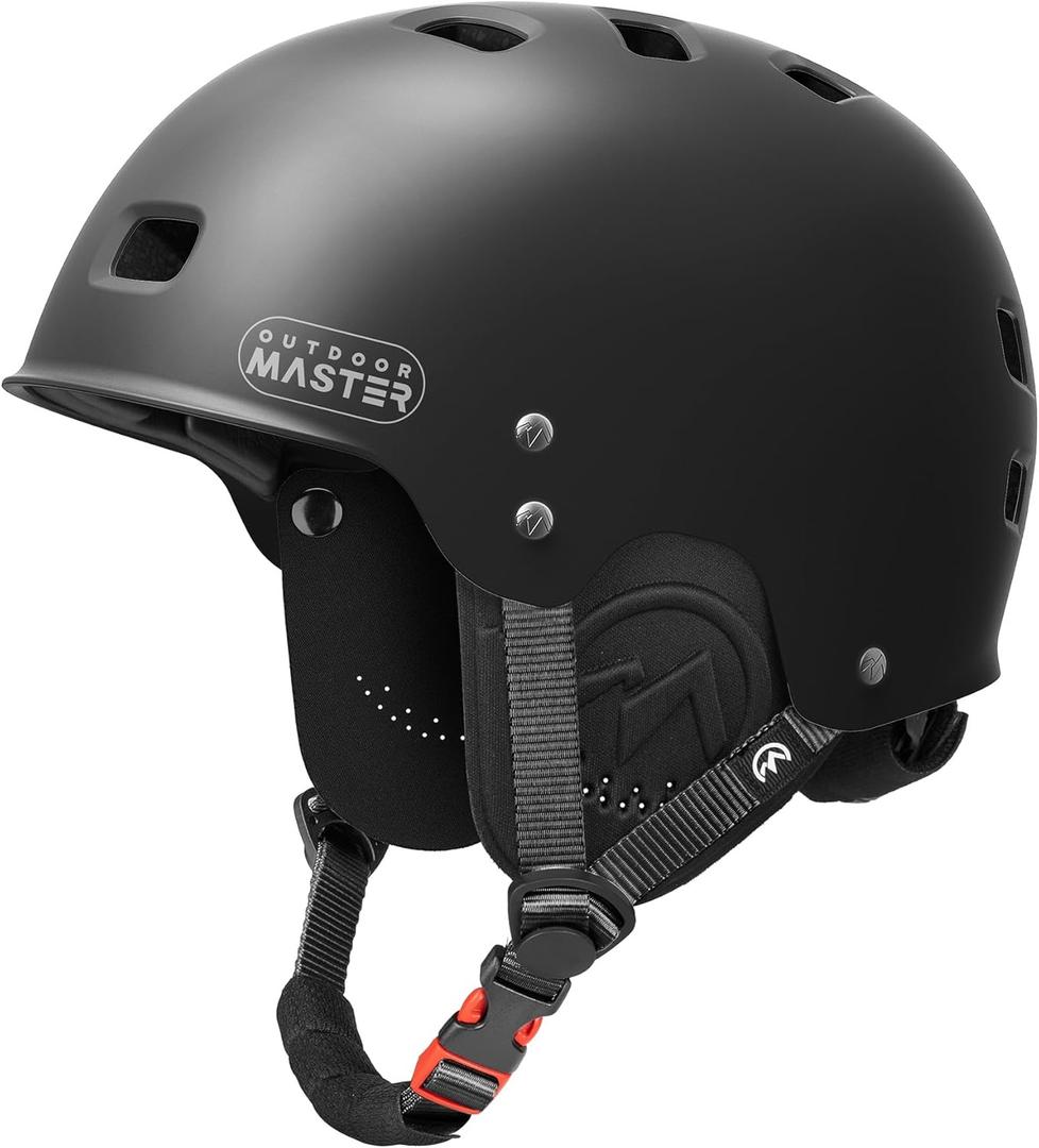 OutdoorMaster Kayak Helmet, Wakeboard Helmet Whitewater Helmet Men Women, Water Helmet with Ear Pads, Surf Helmet 12 Vents Dial Fit Adjustment Longboard Helmet, Perfect for Kayaking, Boating (Large (Runs large, size down), Black)