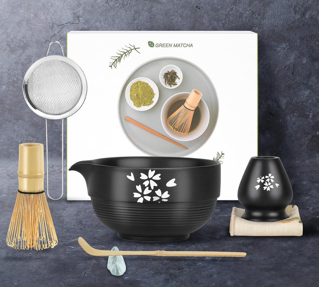 Matcha Whisk Set - Black Matte Finish - 8 PiecesIncluding Bamboo Whisk, Ceramic Matcha BowlElegant Japanese Tea Set for Tea Ceremonycoffee A Gift for Matcha Enthusiasts