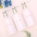 Shampoo and Conditioner Dispenser Set of 3,Refillable 21oz Shampoo Bottles with Non-Slip Protective Silicone Pad,Shower Soap Dispenser with Waterproof Labels for Bathroom (White)