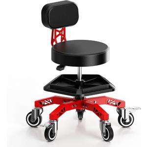 Rolling Shop Stool with Backrest, Garage Mechanic Stool for Workshop