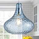 11" Blue Hammered Glass Pendant Light - Brushed Nickel Finish Industrial Ceiling Fixture with Blown Glass for Kitchen Island Dining Room Hallway Living Room