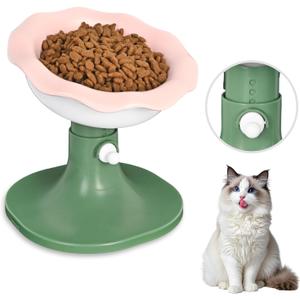 Adjustable Ceramic Elevated Cat Bowls, 30° Tilted Raised Cat Bowls, Neck Protection, Whisker-Friendly, Leak Proof for All Age Cats & Dogs, Lace (Pinkish Green)