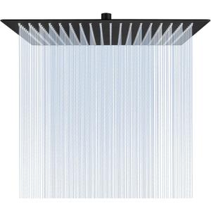 16 Inch Square Rain Shower Head, 304 Stainless Steel, Ultra Thin High Pressure Bathroom Rainfall Showerhead (Matte Black) (324 Jets)
