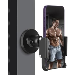 Gym Magnetic Phone Holder, All Metal Magnet Base Phone Mount for Gym Equipment, Tractor, Refrigerator, Forklift, or Any Ferrous Metal Surface, Compatible with All Smartphones