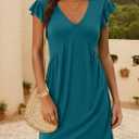 Dokotoo Women's Summer Dresses Beach 2026 Casual Deep V Neck Loose Sundress Ruffle Sleeve Mini Dress (Green, S)
